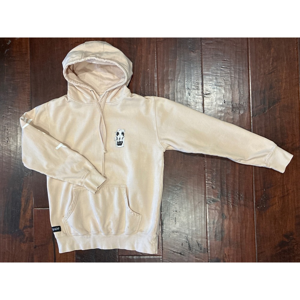 RIPNDIP Cat Skull Illusion Hoodie Men's L Cream Skate Graphic Sweatshirt